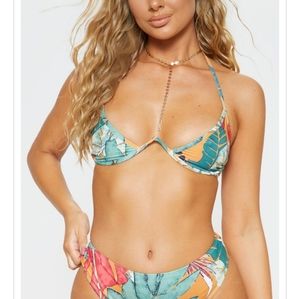 PLT - Orange Big Leaf Cleavage Wire Bikini  Top Women's Sz 12 UK/8 US